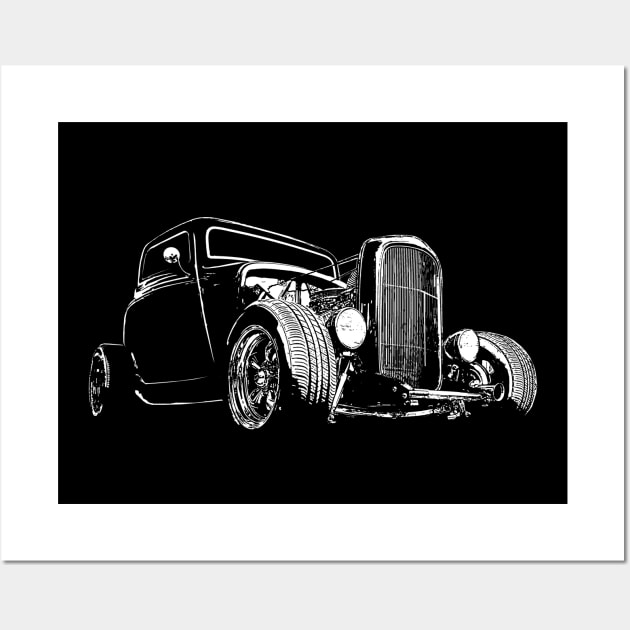 1932 Ford Model A Coupe - stylized white on dark background Wall Art by mal_photography